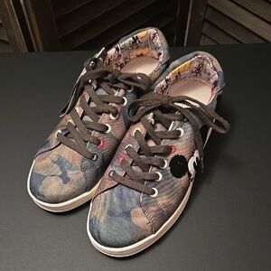 Desigual Multicolor Camouflage Canvas Sneakers with Mickey Accent